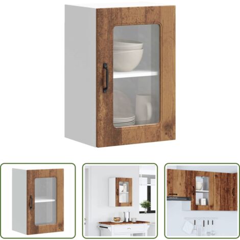 vidaXL Armadio in vetro -  Pensile da Cucina con Porta in Vetro Kalmar Legno Vecchio