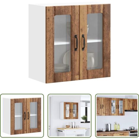 vidaXL Armadio in vetro -  Pensile da Cucina con Porta in Vetro Lucca Legno Vecchio
