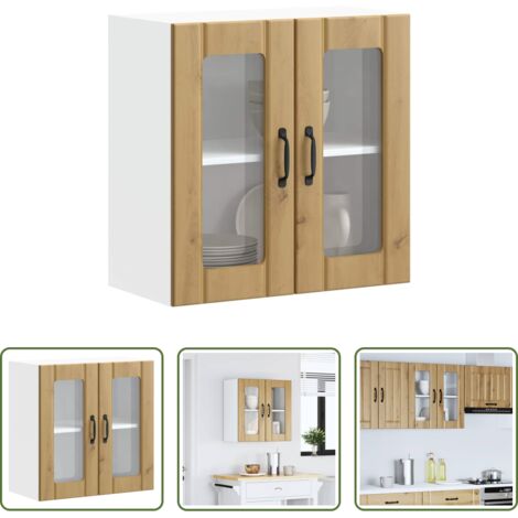 vidaXL Armadio in vetro -  Pensile da Cucina con Porta in Vetro Lucca Rovere Artigianale
