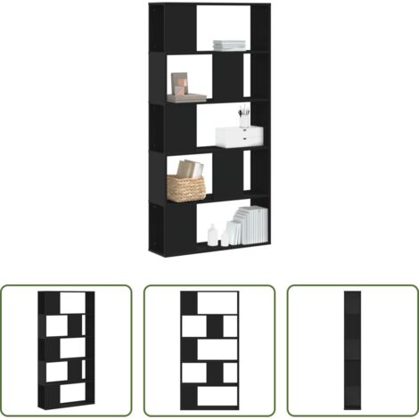 vidaXL Armadio -  Libreria 5 Ripiani Nera 80,5x23,5x162,5cm in Legno Multistrato