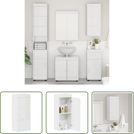 vidaXL Armadio moderno -  Armadio da bagno a muro TULUM Bianco Lucido 37 x 24,5 x 86 cm
