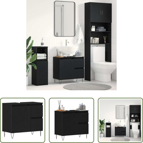 vidaXL Armadio moderno -  Armadio per Lavabo da Bagno Rovere Nero 65 x 33 x 60 cm