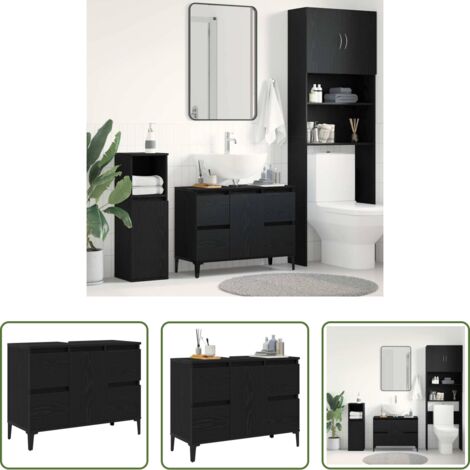 vidaXL Armadio moderno -  Armadio per Lavabo da Bagno Rovere Nero 80 x 33 x 60 cm
