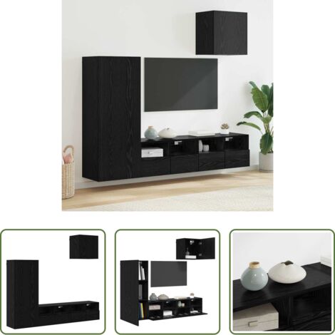 vidaXL Armadio moderno -  Unità per TV a Muro 4 pcs Rovere Nero Legno multistrato