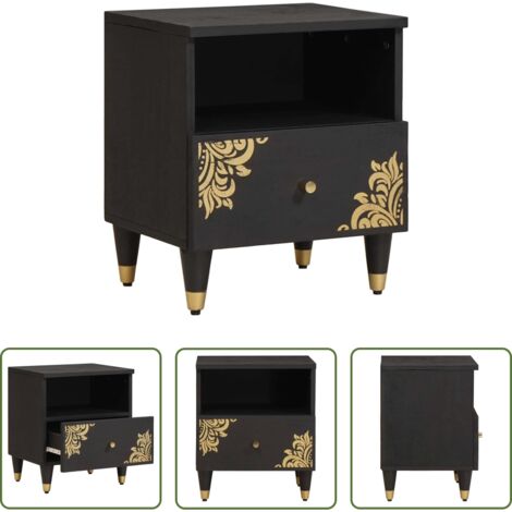 vidaXL Armadio notte in legno -  Armadio da Notte Nero 40 x 33 x 46 cm Legno di mango massello