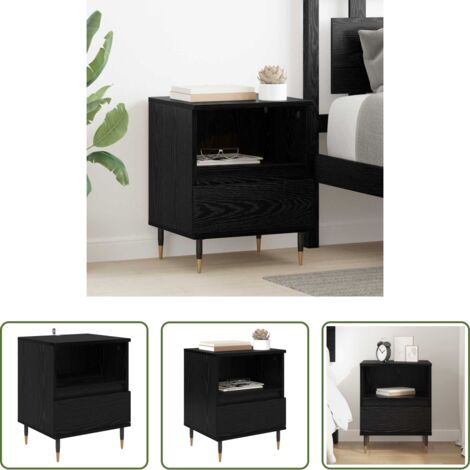 vidaXL Armadio notte in legno -  Armadio da Notte Rovere Nero 40 x 35 x 50 cm Legno multistrato