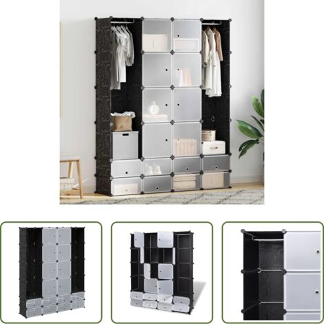 vidaXL Armadio per casa -  Armadietto Modulare 18 Scomparti Nero e Bianco 37x146x180,5 cm