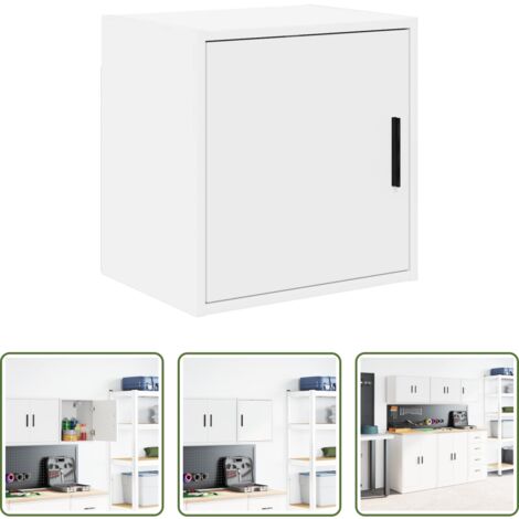 vidaXL Armadio per garage -  Pensile per Garage Bianco in Legno Multistrato
