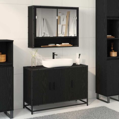 vidaXL Armadio per Lavabo da Bagno Rovere nero 90 x 33 x 60 cm