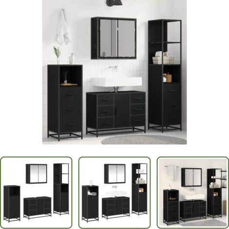 vidaXL Armadio per lavabo -  Set di mobili per il bagno 4 pcs Rovere Nero Legno multistrato