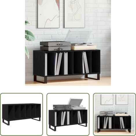 vidaXL Armadio per oggetti decorativi -  Mobile porta vinili Rovere Nero 100 x 38 x 48 cm