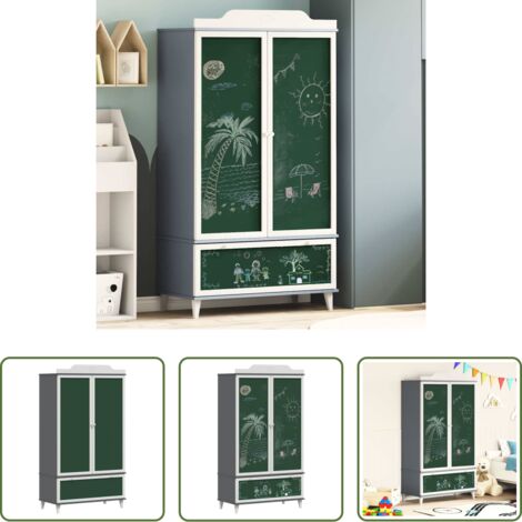 vidaXL Armadio per stanze dei bambini -  Armadio con Lavagna ROROS Grigio e Bianco 90 x 45 x 165 cm