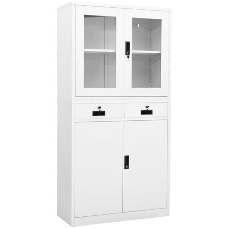 vidaXL Armadio per Ufficio Bianco 90x40x180 cm in Acciaio e Vetro