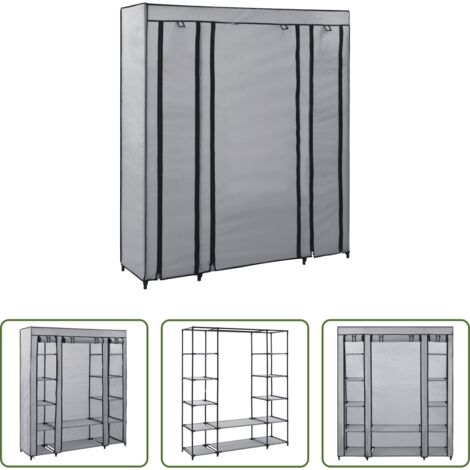 vidaXL Armadio per vestiti -  Armadio con Scomparti e Aste Grigio 150x45x176 cm in Tessuto