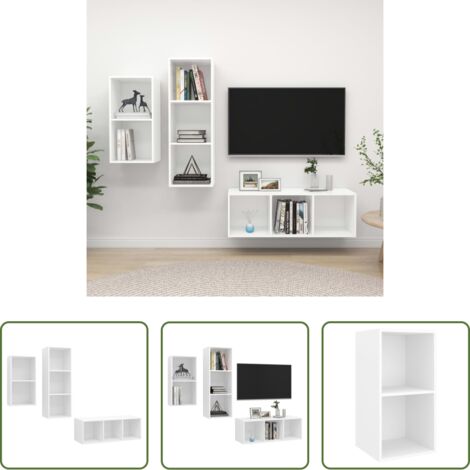vidaXL Armadio porta TV -  Set Mobili Porta TV 3 pz Bianco in Legno Multistrato