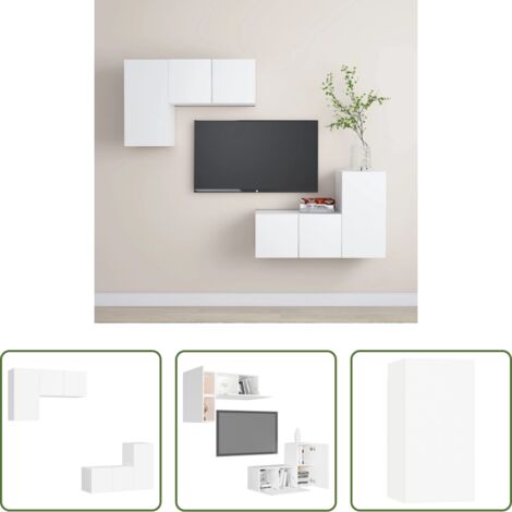 vidaXL Armadio porta TV -  Set Mobili Porta TV 4 pz Bianco in Legno Multistrato