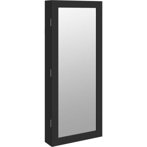 vidaXL Armadio Portagioie a Specchio con Luci LED a Parete Nero