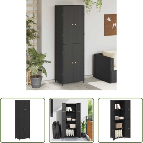 vidaXL Armadio portaoggetti -  Armadietto Portaoggetti da Giardino Nero 59x40x180cm Polyrattan