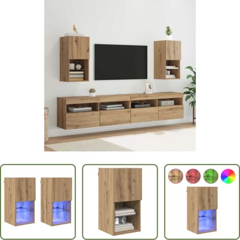 vidaXL Armadio tv con luci led -  Mobiletti TV a parete 2 pcs Rovere artigianale