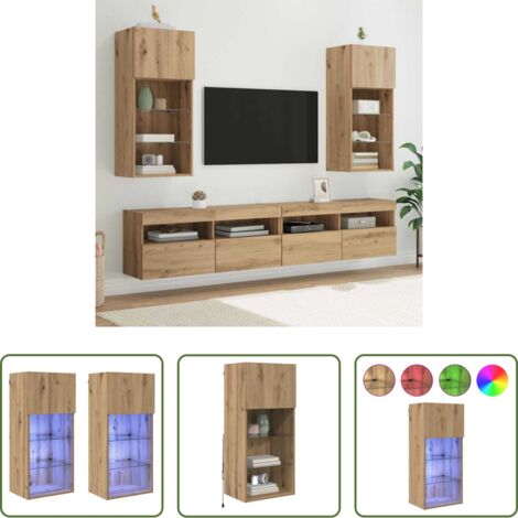 vidaXL Armadio tv con luci led -  Mobiletti TV a parete 2 pcs Rovere artigianale
