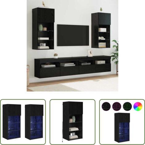 vidaXL Armadio tv con luci led -  Mobiletti TV a parete 2 pcs Rovere Nero 40,5 x 30 x 90 cm