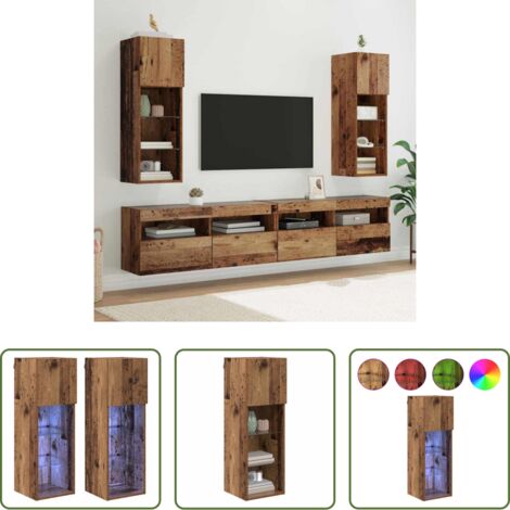 vidaXL Armadio tv in legno -  Mobiletti TV a parete 2 pcs Legno vecchio 30,5 x 30 x 90 cm
