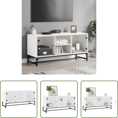 vidaXL Armadio TV -  Mobile Porta TV con Ante in Vetro Bianco 102x37x50 cm