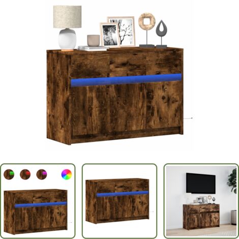 vidaXL Armadio TV -  Mobile Porta TV con LED Rovere Fumo 91x34x61 cm in Truciolato