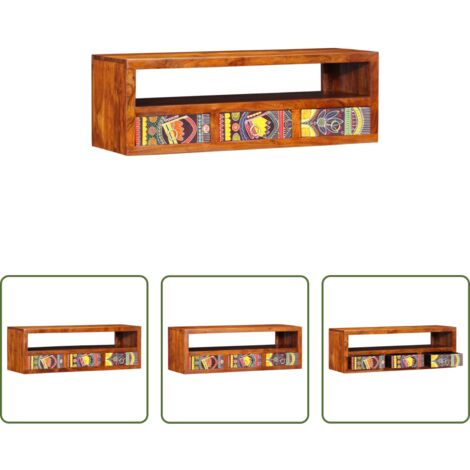 vidaXL Armadio TV -  Mobile TV a Parete Multicolore 90x30x30 Legno Massello Acacia