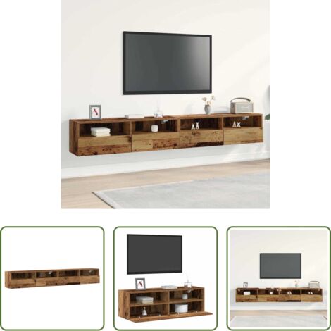 vidaXL Armadio TV -  Mobile TV da parete 2 pcs Legno vecchio 100 x 30 x 30 cm