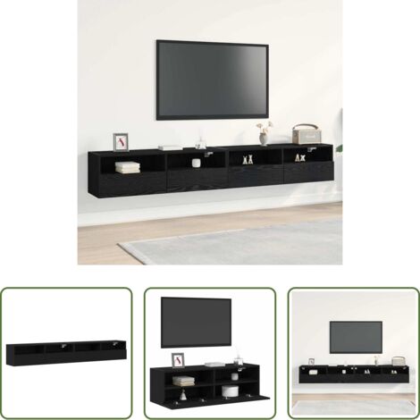 vidaXL Armadio TV -  Mobile TV da parete 2 pcs Rovere nero 100 x 30 x 30 cm