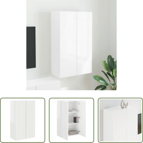 vidaXL Armadio TV -  Mobile TV da parete Bianco Lucido 59,5 x 31 x 100 cm