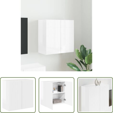 vidaXL Armadio TV -  Mobile TV da parete Bianco Lucido 59,5 x 31 x 60 cm