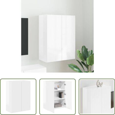 vidaXL Armadio TV -  Mobile TV da parete Bianco Lucido 59,5 x 31 x 80 cm