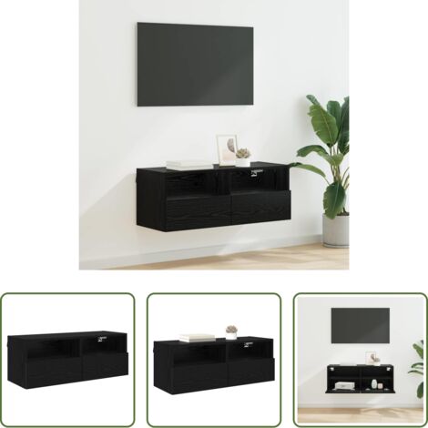 vidaXL Armadio TV -  Mobile TV da parete Rovere Nero 80 x 30 x 30 cm