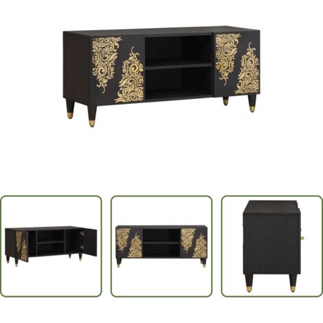 vidaXL Armadio TV -  Mobile TV Nero 105 x 33 x 46 cm Legno di mango massello