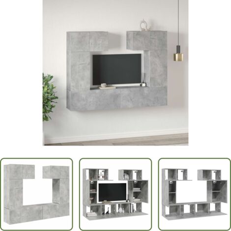 vidaXL Armadio TV muro -  Set di Mobili Porta TV 6 pz Grigio Cemento in Legno Multistrato