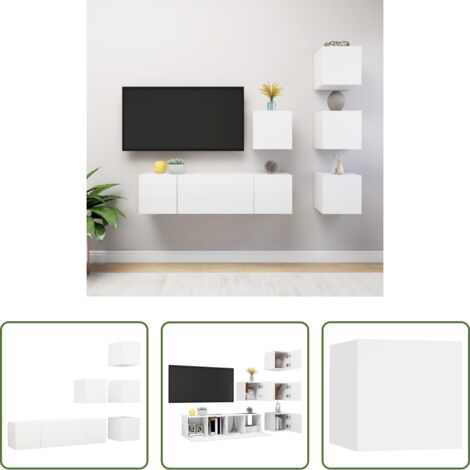 vidaXL Armadio TV -  Set Mobili Porta TV 6 pz Bianco in Legno Multistrato