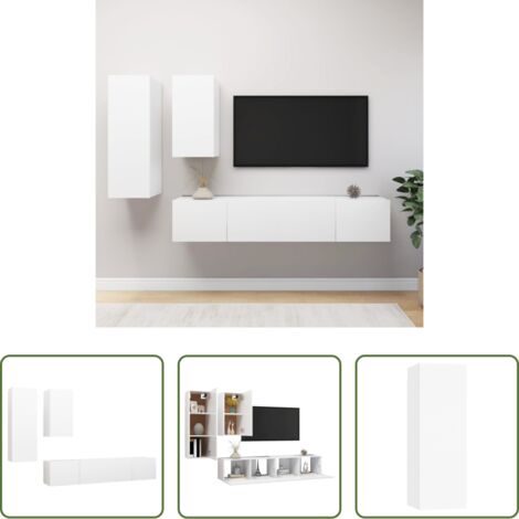 vidaXL Armadio TV sospeso -  Set di Mobili Porta TV 4 pz Bianco in Legno Multistrato