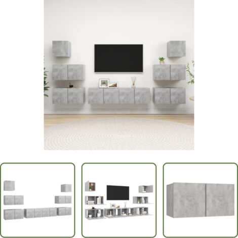 vidaXL Armadio TV sospeso -  Set di Mobili Porta TV 8 pz Grigio Cemento in Legno Multistrato
