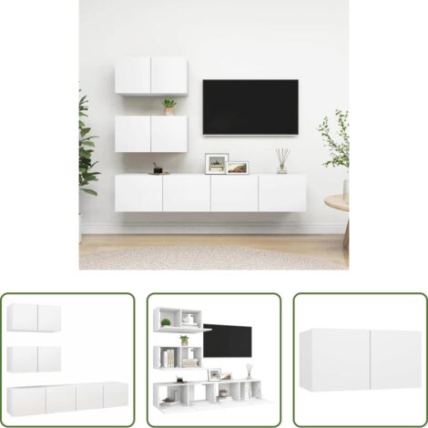 vidaXL Armadio TV sospeso -  Set Mobili Porta TV 4 pz Bianco in Legno Multistrato
