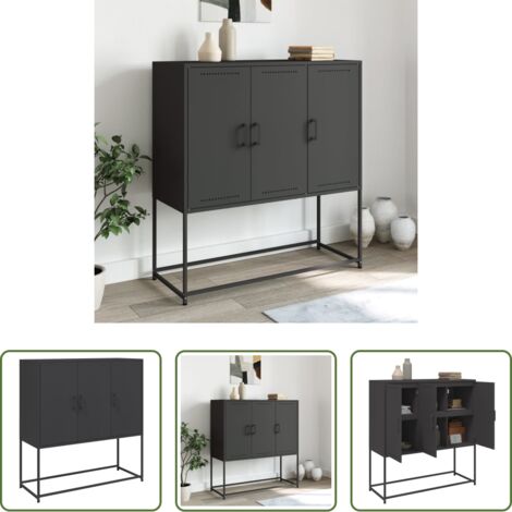 vidaXL Armario alto -  Aparador de acero negro 100,5x39x107 cm