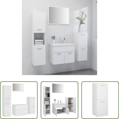 vidaXL Armario alto -  Conjunto de muebles de baño aglomerado blanco