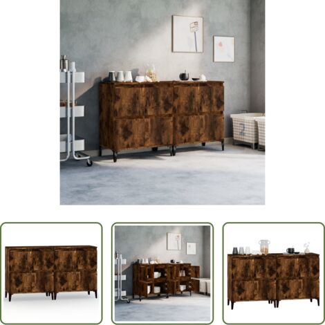 vidaXL Armario aparador -  Aparadores 2 uds madera contrachapada roble ahumado 60x35x70 cm