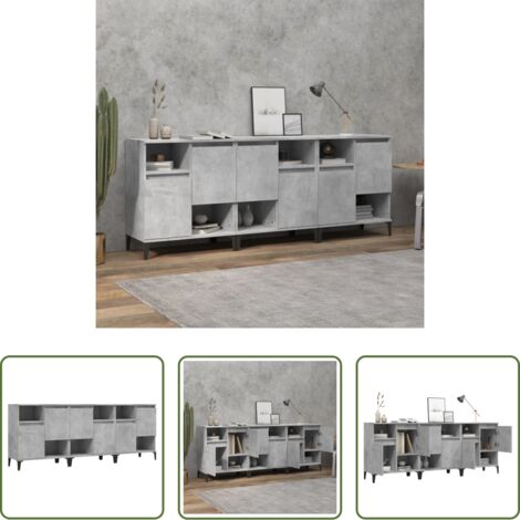 vidaXL Armario aparador -  Aparadores 3 uds madera contrachapada gris hormigón 60x35x70 cm