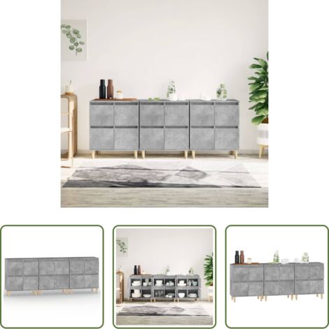 vidaXL Armario aparador -  Aparadores 3 uds madera contrachapada gris hormigón 60x35x70 cm