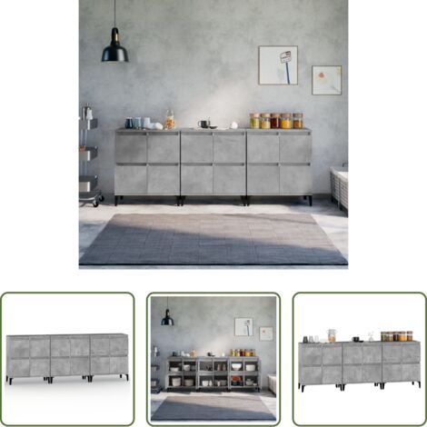 vidaXL Armario aparador -  Aparadores 3 uds madera contrachapada gris hormigón 60x35x70 cm