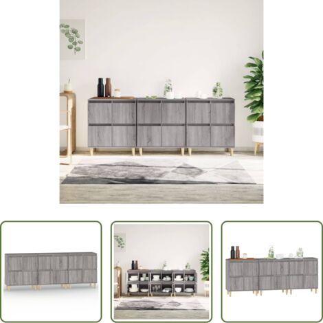 vidaXL Armario aparador -  Aparadores 3 uds madera contrachapada gris Sonoma 60x35x70 cm