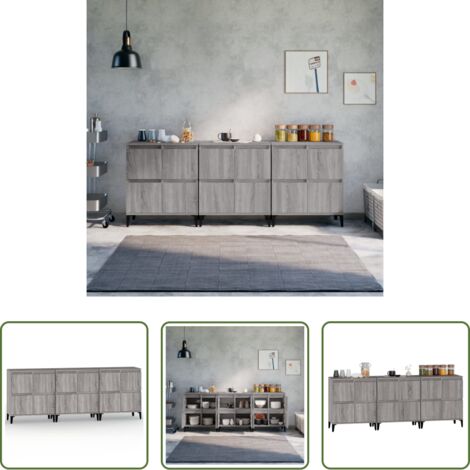 vidaXL Armario aparador -  Aparadores 3 uds madera contrachapada gris Sonoma 60x35x70 cm