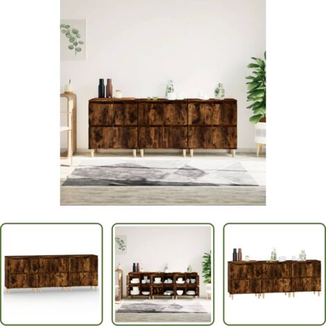 vidaXL Armario aparador -  Aparadores 3 uds madera contrachapada roble ahumado 60x35x70 cm